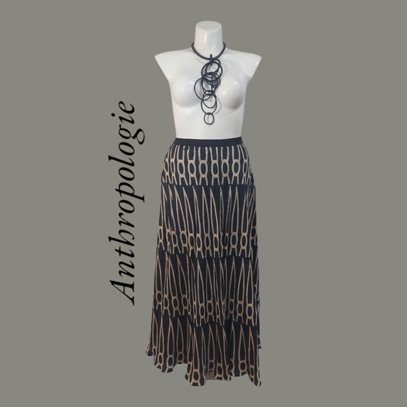 Anthropologie Fossil Imprint Maxi Tribal Print Skirt Size L 100% Silk - Picture 1 of 12